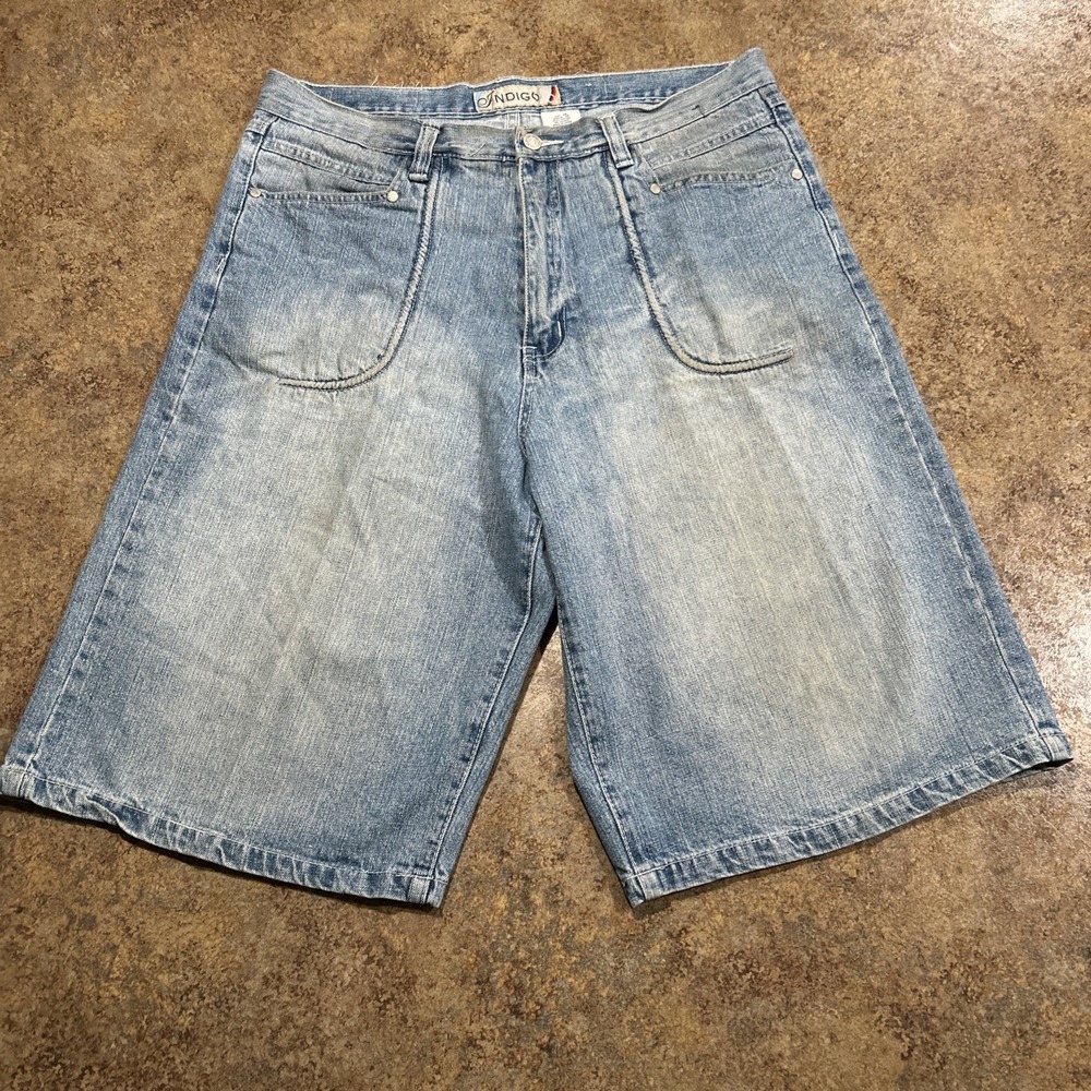 Y2k Indigo BAGGY Jorts Size 38 Inseam 14 Blue Faded Skater Grunge